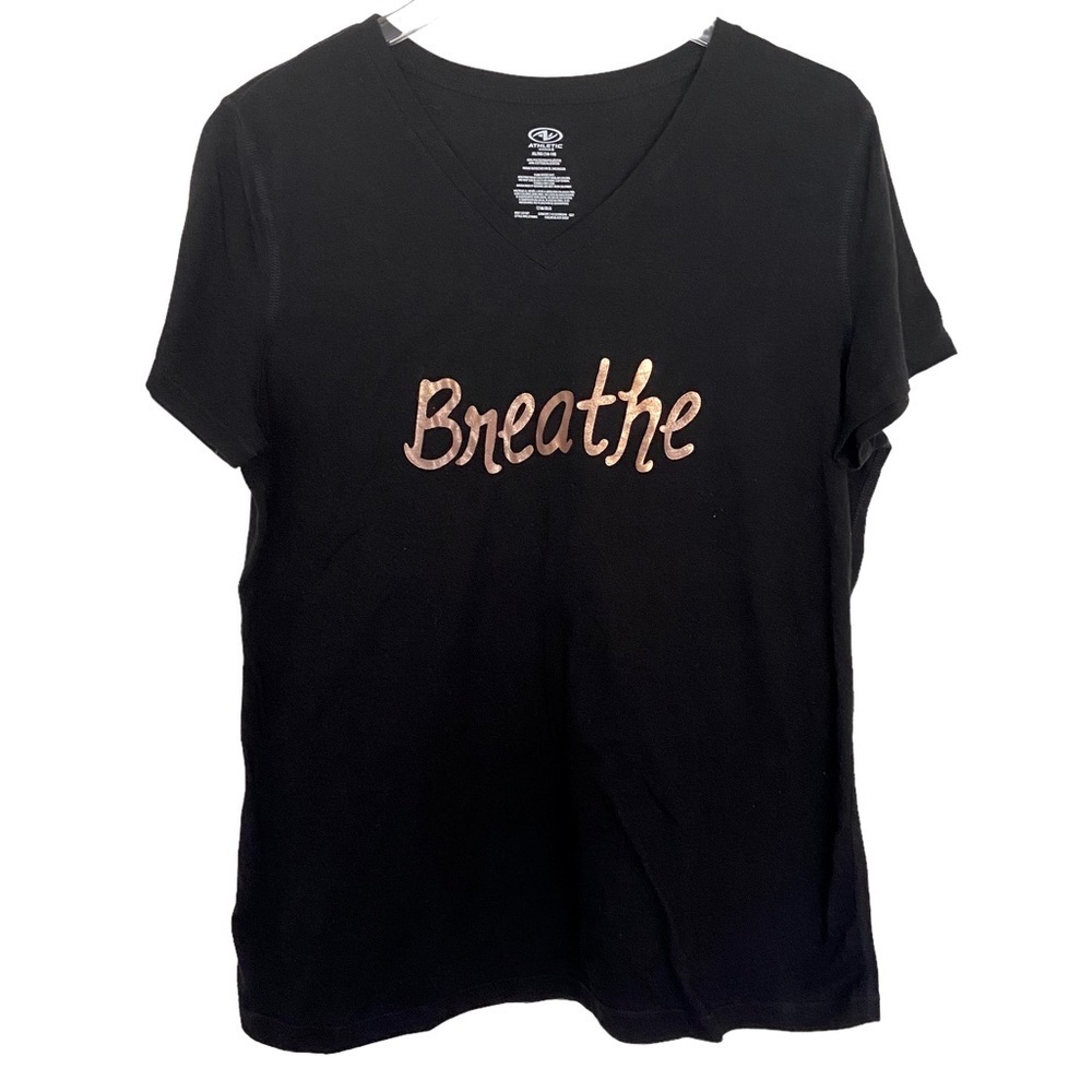 Athletic Black V-Neck Pullover Tee Breathe’ Size XL